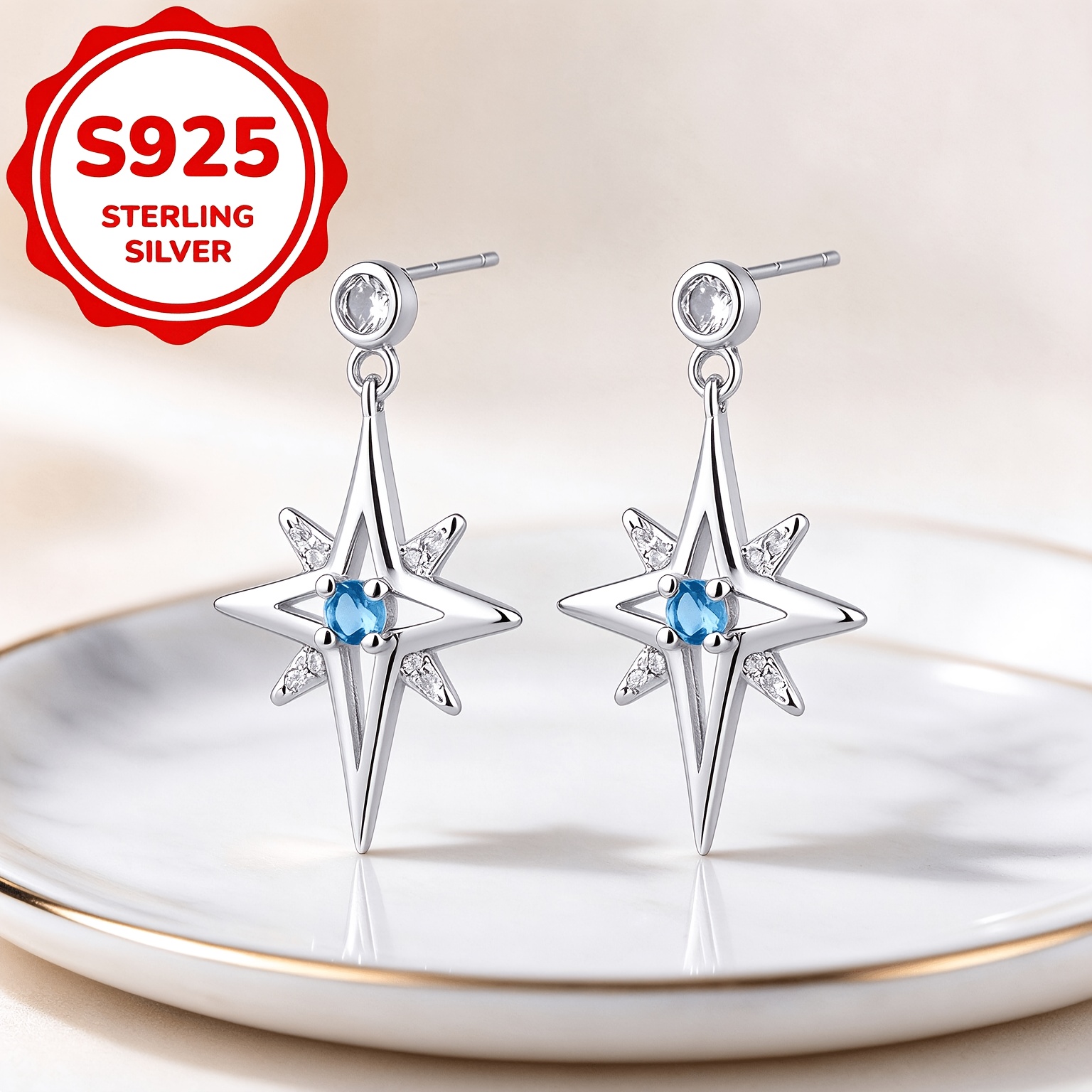 925 Silver Irregular Star Stud Earrings, Lightweight Design